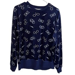 Harry Potter Pajama Top Kids Sz Med Blue Soft Velour Long Sleeve Glasses Snitch